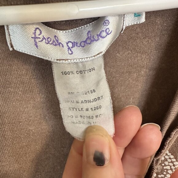 Fresh Produce Womens Brown Floral Sleeveless Dress Cotton Large Mini Beach - Picture 2 of 7